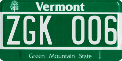 VT license plate ZGK006