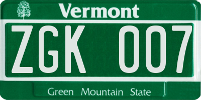 VT license plate ZGK007
