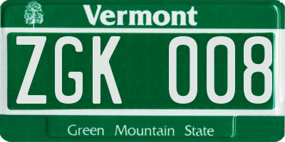 VT license plate ZGK008