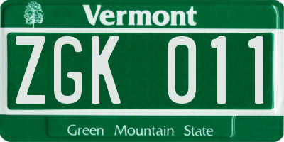 VT license plate ZGK011