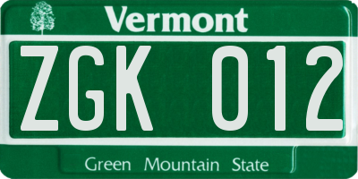 VT license plate ZGK012
