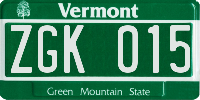 VT license plate ZGK015