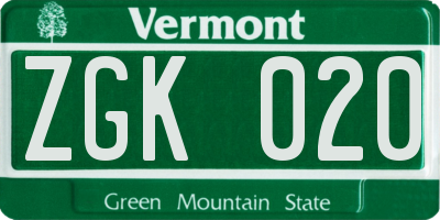 VT license plate ZGK020