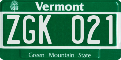 VT license plate ZGK021