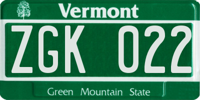VT license plate ZGK022