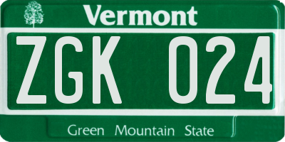 VT license plate ZGK024