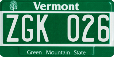 VT license plate ZGK026