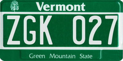 VT license plate ZGK027