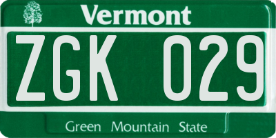VT license plate ZGK029