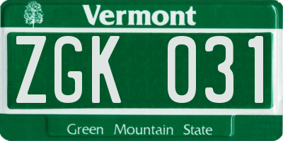 VT license plate ZGK031