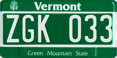 VT license plate ZGK033