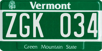 VT license plate ZGK034