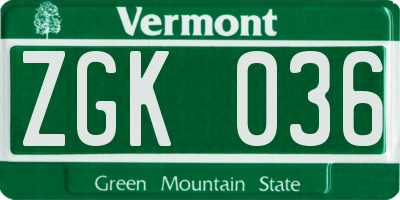 VT license plate ZGK036