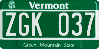 VT license plate ZGK037