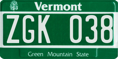 VT license plate ZGK038