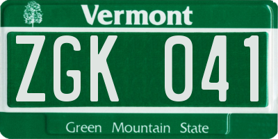 VT license plate ZGK041