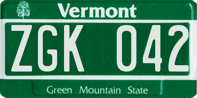 VT license plate ZGK042