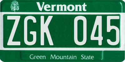 VT license plate ZGK045