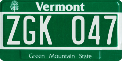 VT license plate ZGK047