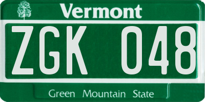 VT license plate ZGK048
