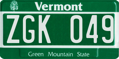 VT license plate ZGK049
