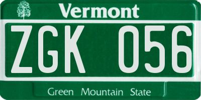 VT license plate ZGK056