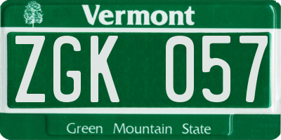 VT license plate ZGK057
