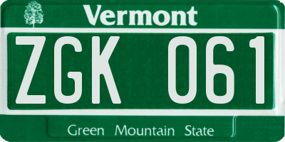 VT license plate ZGK061