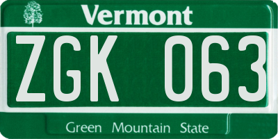 VT license plate ZGK063