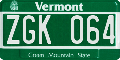 VT license plate ZGK064