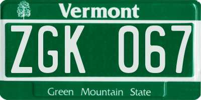 VT license plate ZGK067