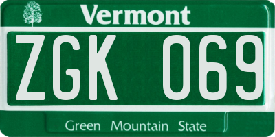 VT license plate ZGK069