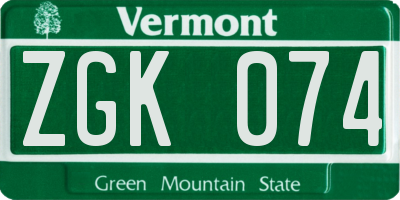 VT license plate ZGK074