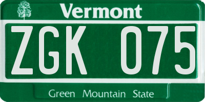 VT license plate ZGK075