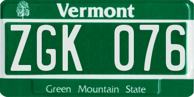 VT license plate ZGK076