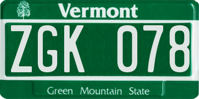 VT license plate ZGK078