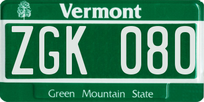 VT license plate ZGK080