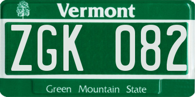 VT license plate ZGK082
