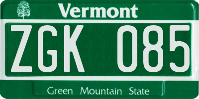 VT license plate ZGK085
