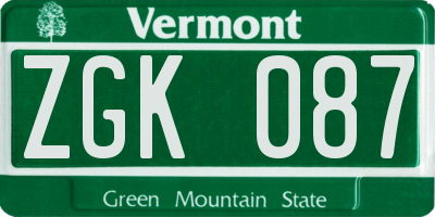VT license plate ZGK087