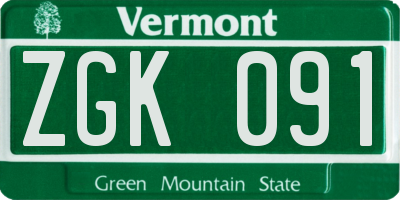 VT license plate ZGK091