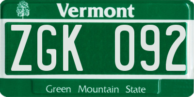 VT license plate ZGK092