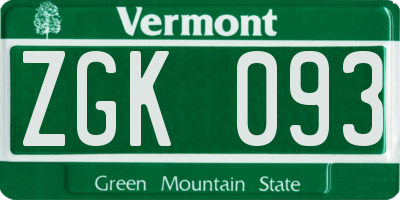 VT license plate ZGK093