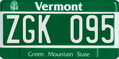 VT license plate ZGK095