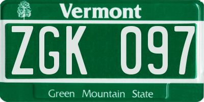 VT license plate ZGK097