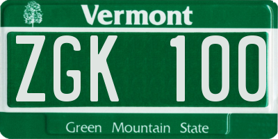 VT license plate ZGK100