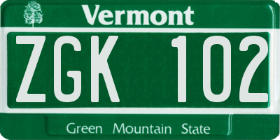 VT license plate ZGK102