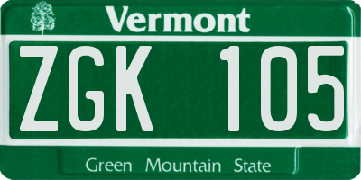 VT license plate ZGK105