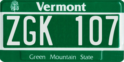 VT license plate ZGK107