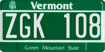 VT license plate ZGK108